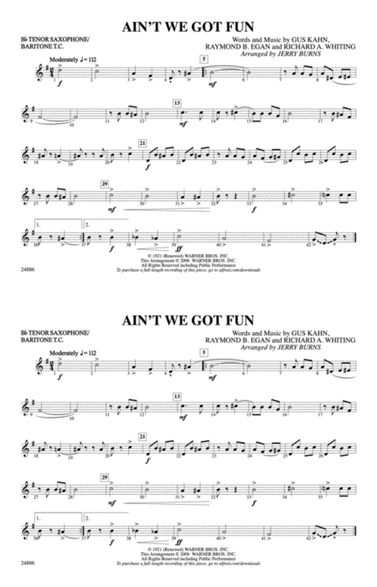 Ain't We Got Fun: Bb Tenor Saxophone/Bartione Treble Clef