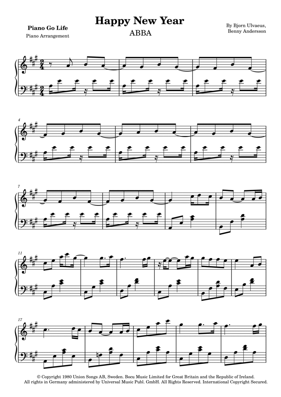 Happy New Year Piano Solo scores gallery preview page 1