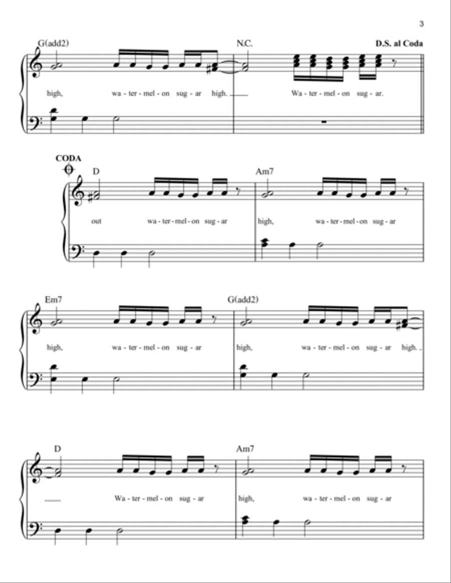 Watermelon Sugar Watermelon Sugar Easy Piano scores gallery preview page 3