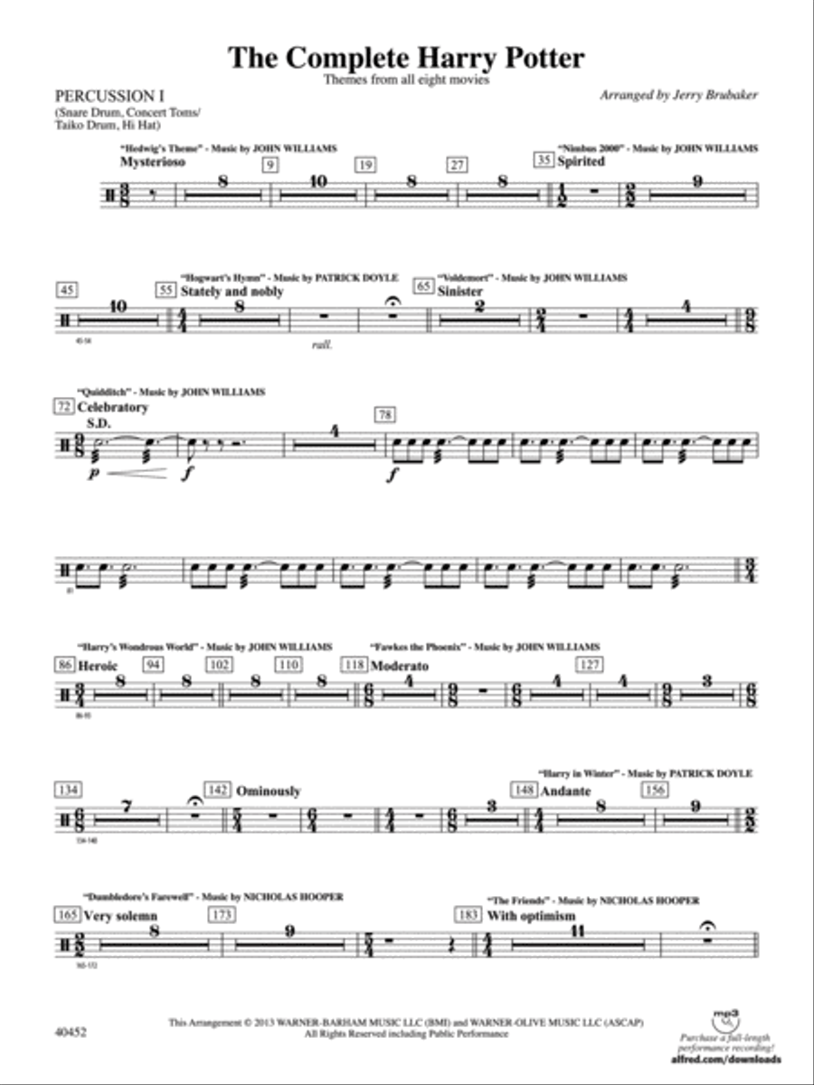 The Complete Harry Potter: 1st Percussion Full Orchestra scores gallery preview page 1