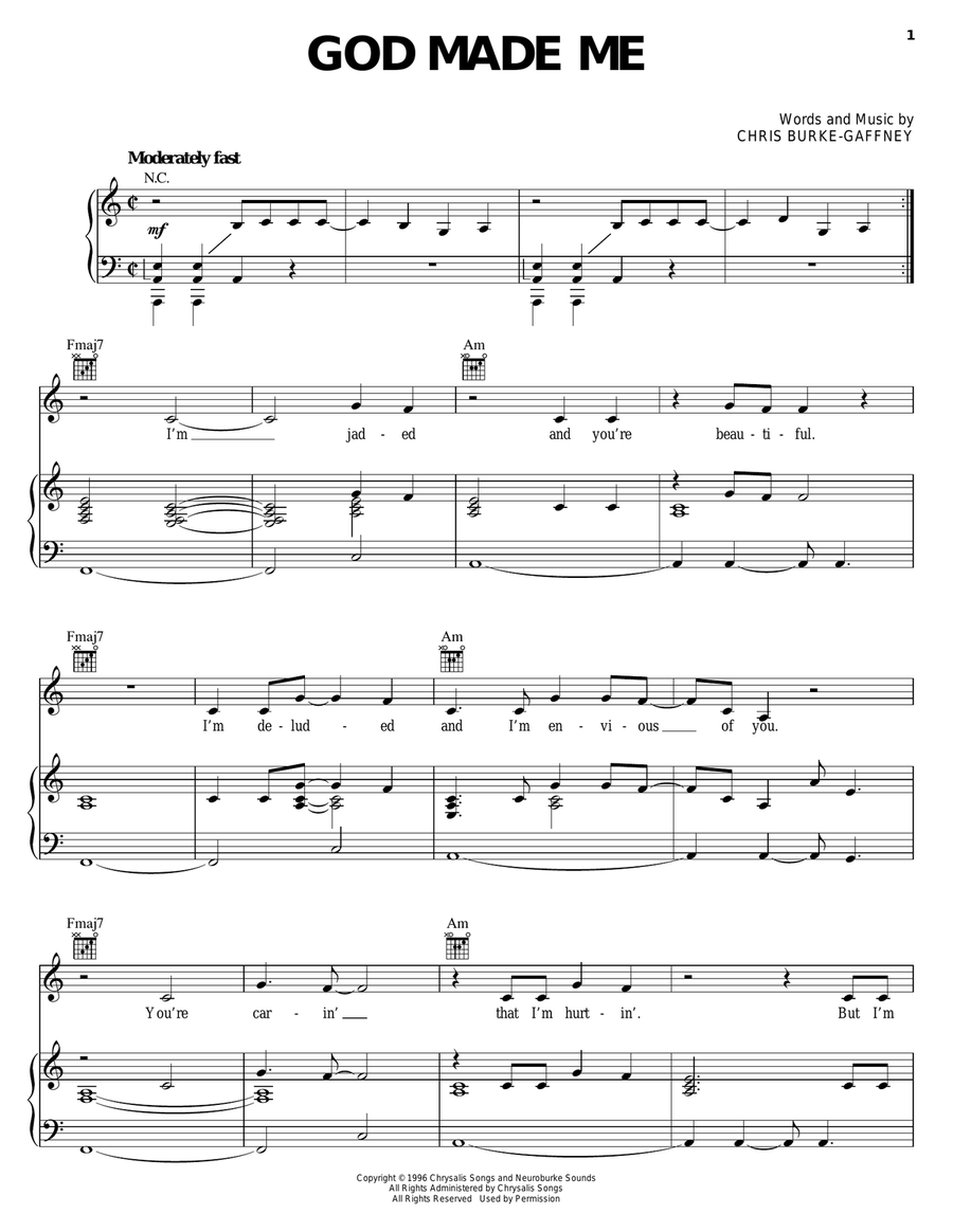 God Made Me Piano, Vocal, Guitar scores gallery preview page 1