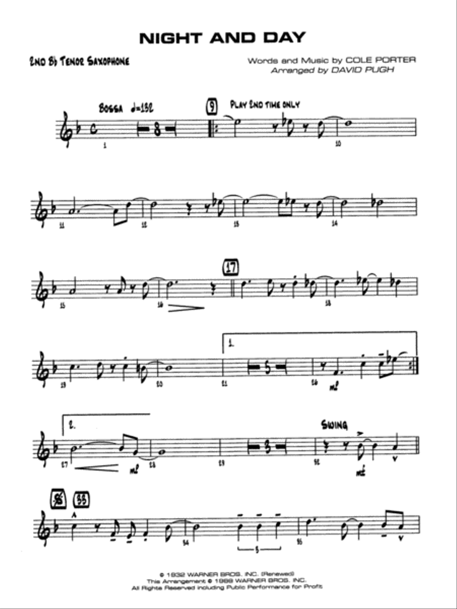 Night and Day: 2nd B-flat Tenor Saxophone Jazz Ensemble scores gallery preview page 1