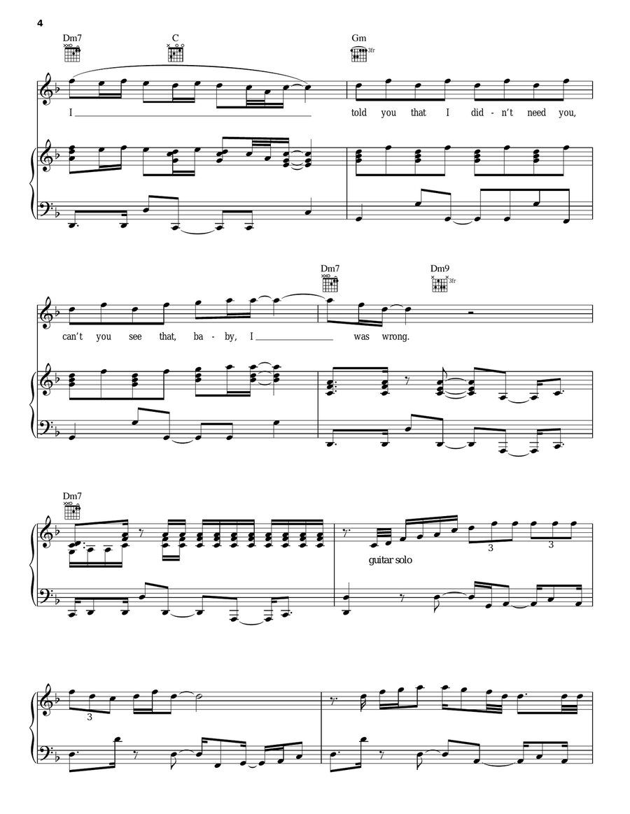I Was Wrong Piano, Vocal, Guitar scores gallery preview page 4