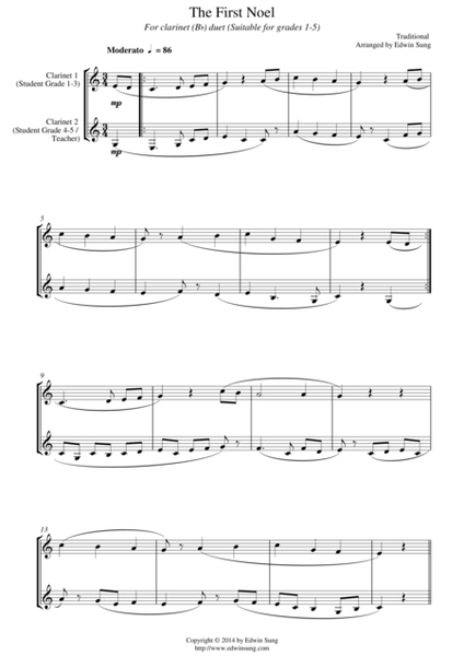The First Noel (for clarinet(Bb) duet, suitable for grades 1-5) image number null