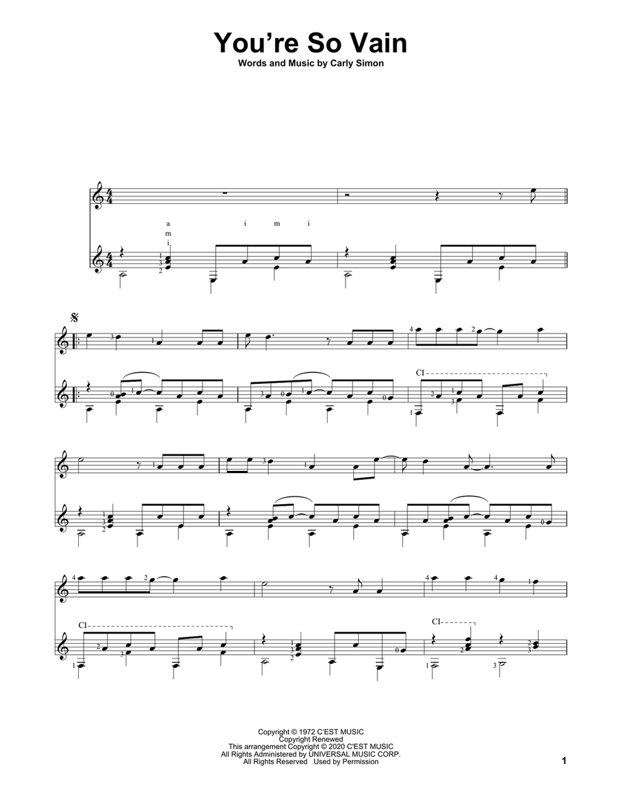 You're So Vain Acoustic Guitar scores gallery preview page 1