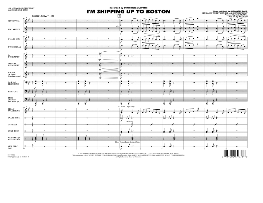 I'm Shipping Up To Boston - Full Score Marching Band scores gallery preview page 1
