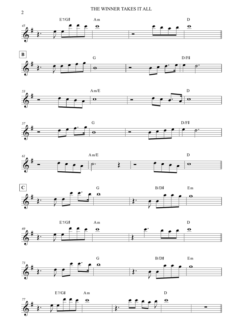 The Winner Takes It All Soprano Saxophone scores gallery preview page 2
