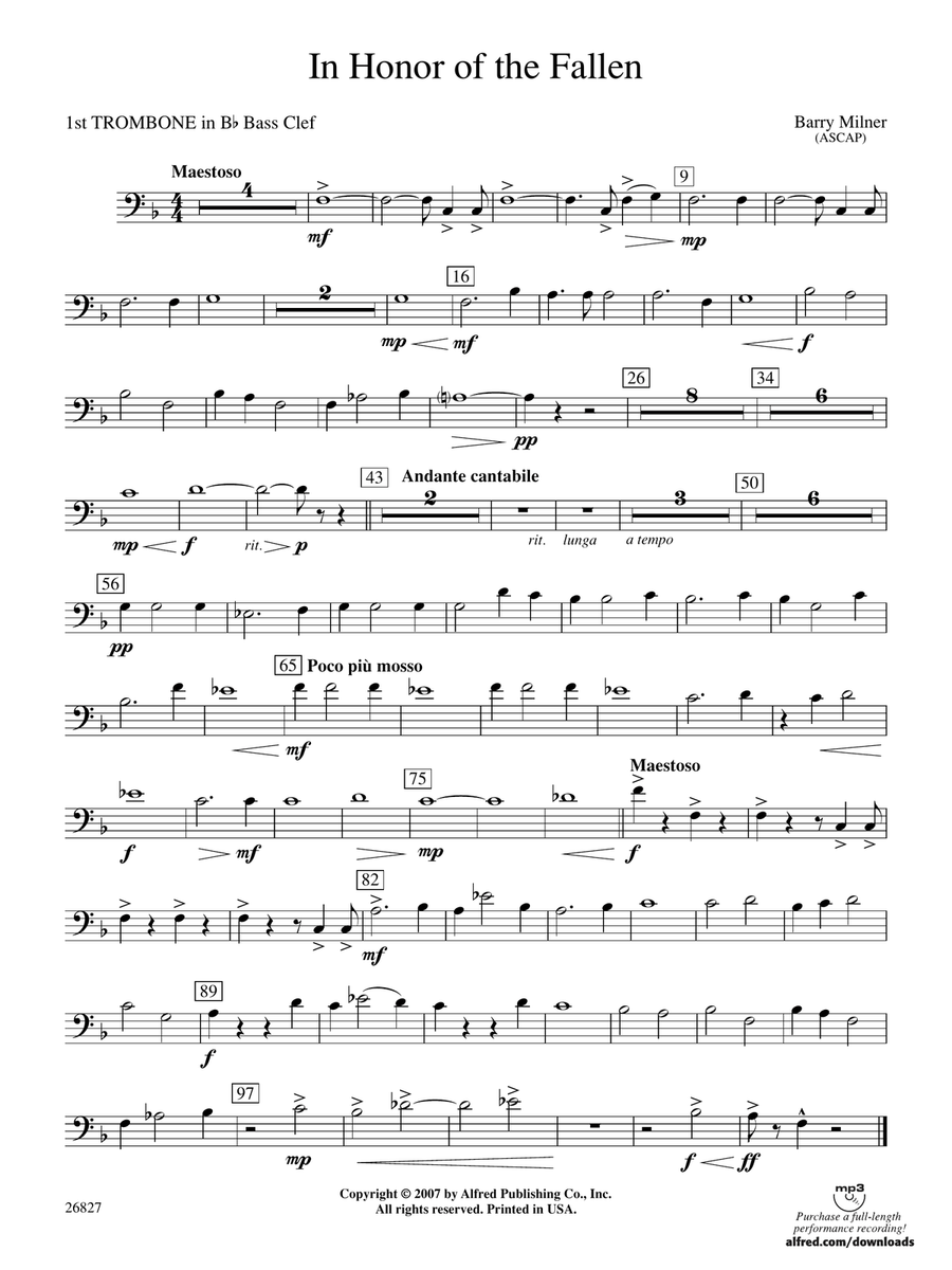 In Honor of the Fallen: (World Part) 1st B-flat Trombone B.C.