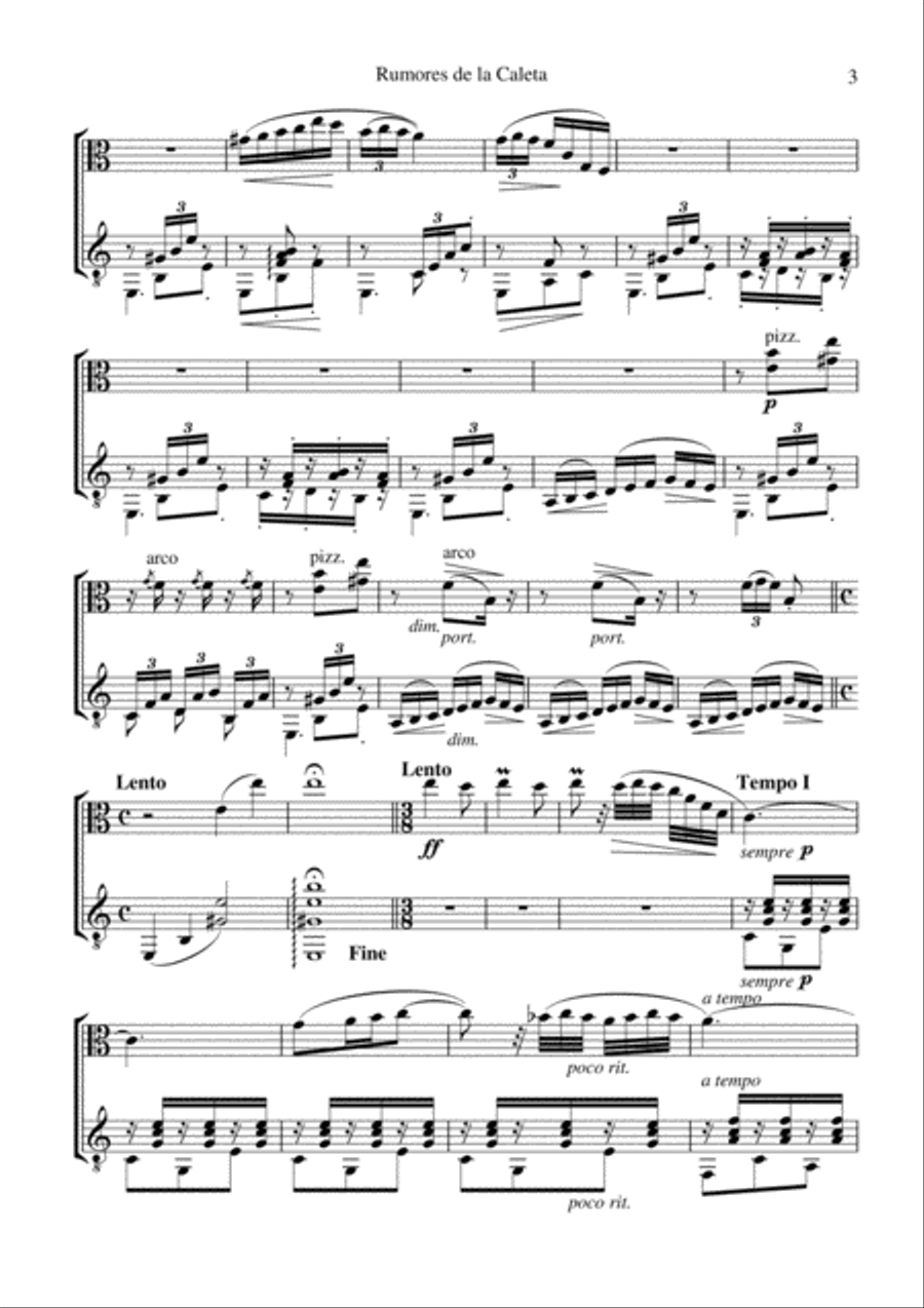 Rumores de la Caleta Op. 71 No. 6 for viola and guitar String Duet scores gallery preview page 3