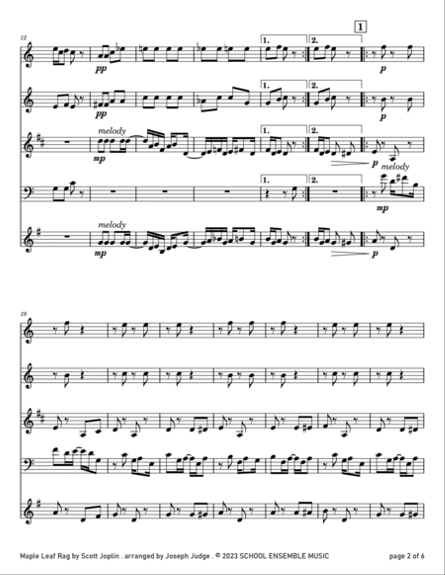 Maple Leaf Rag by Scott Joplin for Woodwind Quartet in Schools Woodwind Quartet scores gallery preview page 2