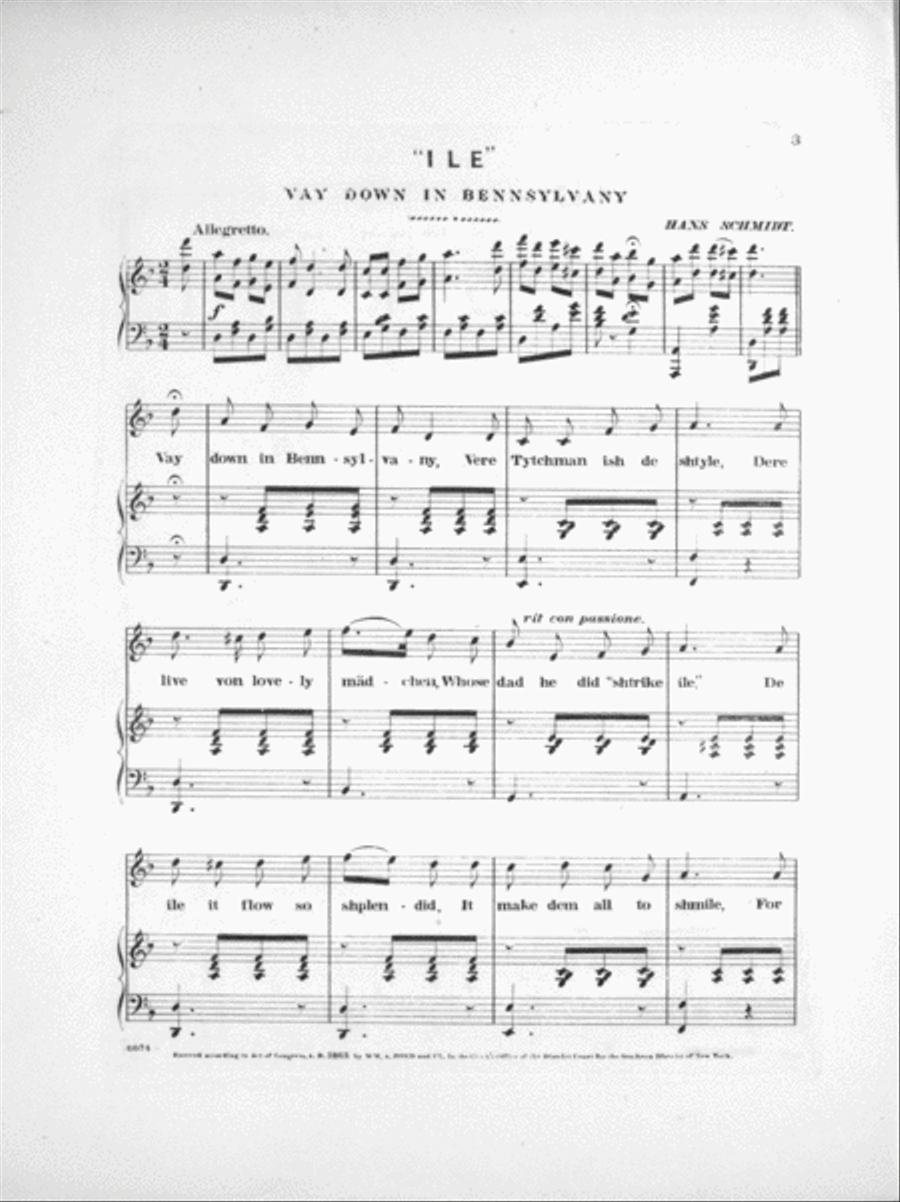 Ile, or, Way Down in Bennsylvany. Humorous Song & Chorus Choir scores gallery preview page 2