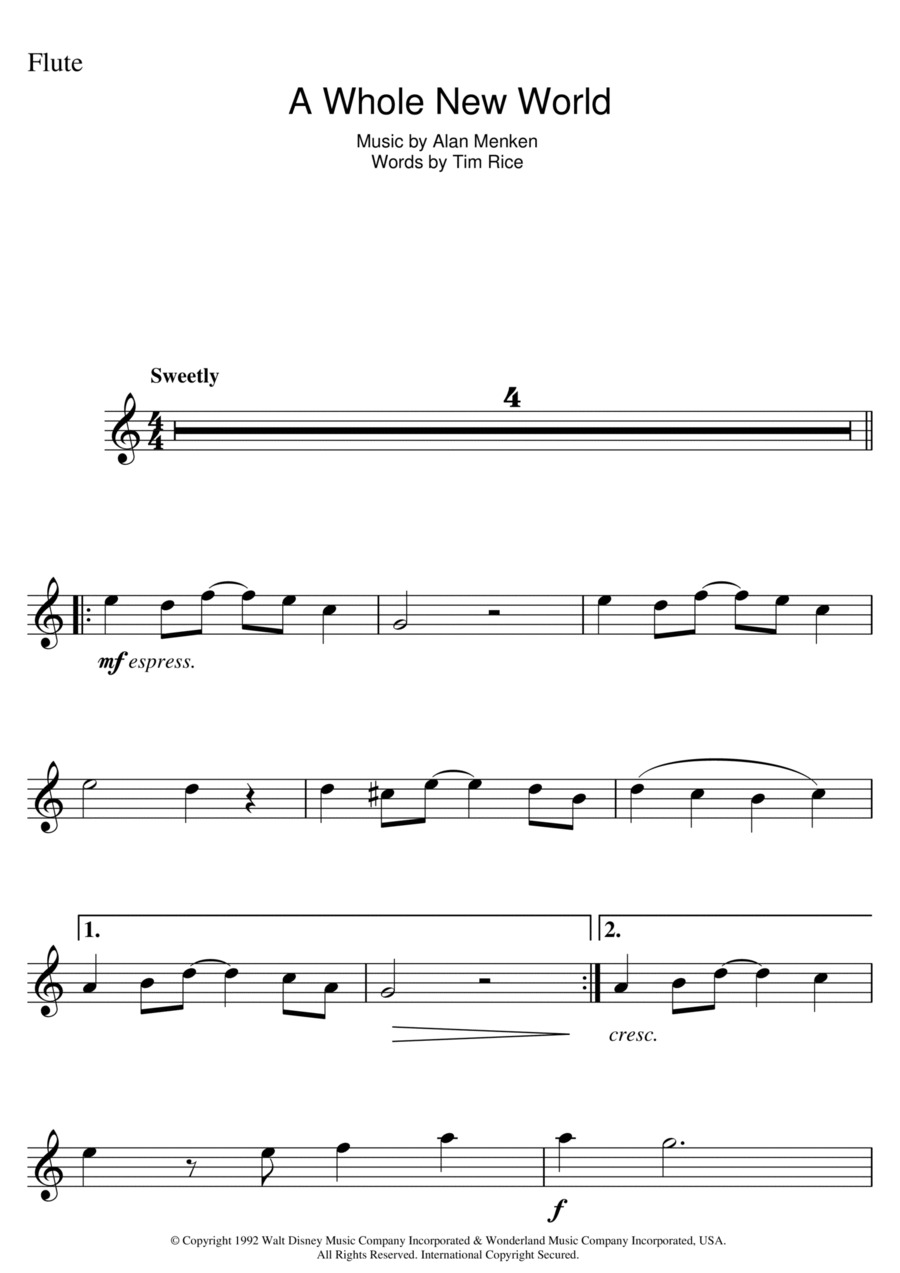 A Whole New World (from Aladdin) Flute Solo scores gallery preview page 1