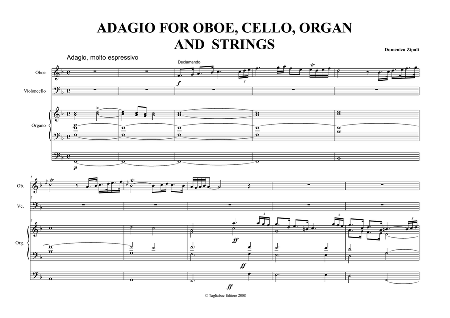 ADAGIO - D. Zipoli - Arr. for Oboe, Cello and organ. With parts. Small Ensemble scores gallery preview page 2