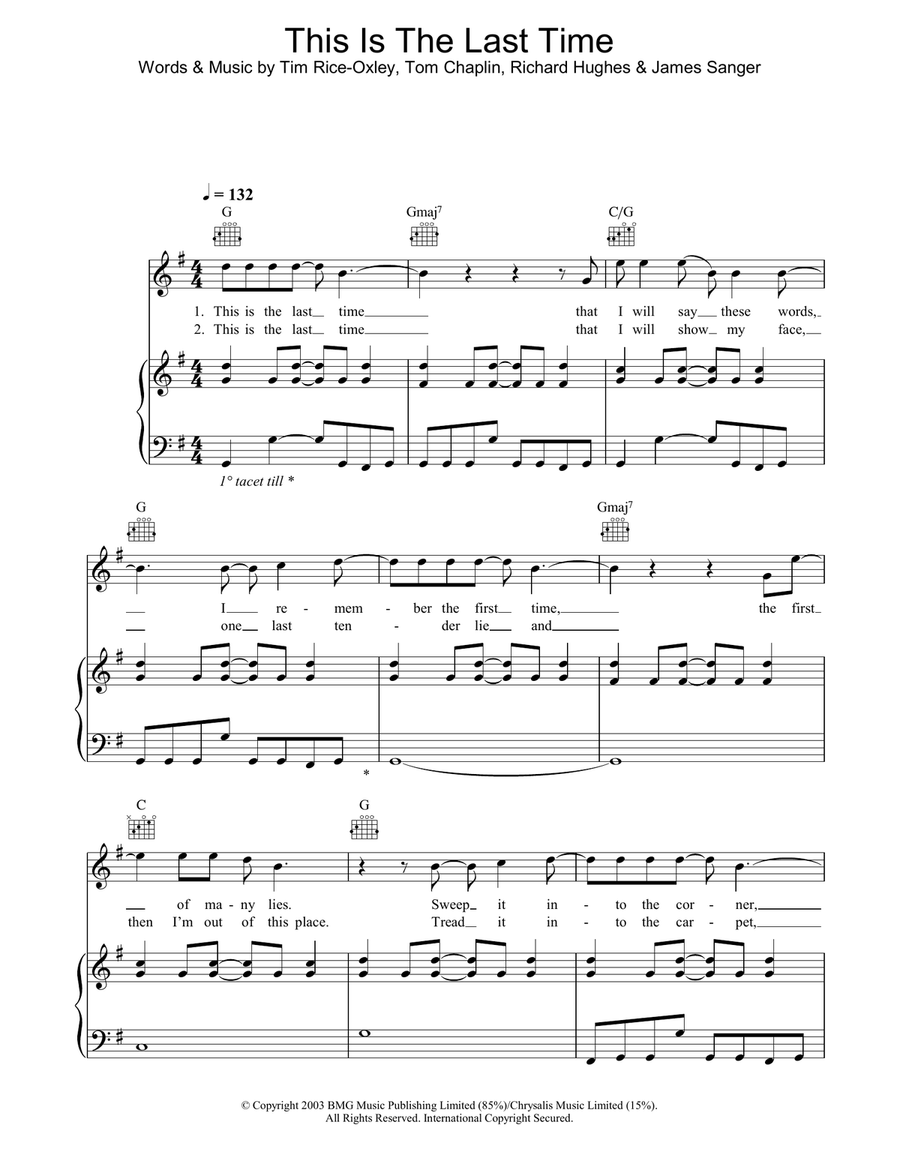 This Is The Last Time Piano, Vocal, Guitar scores gallery preview page 1