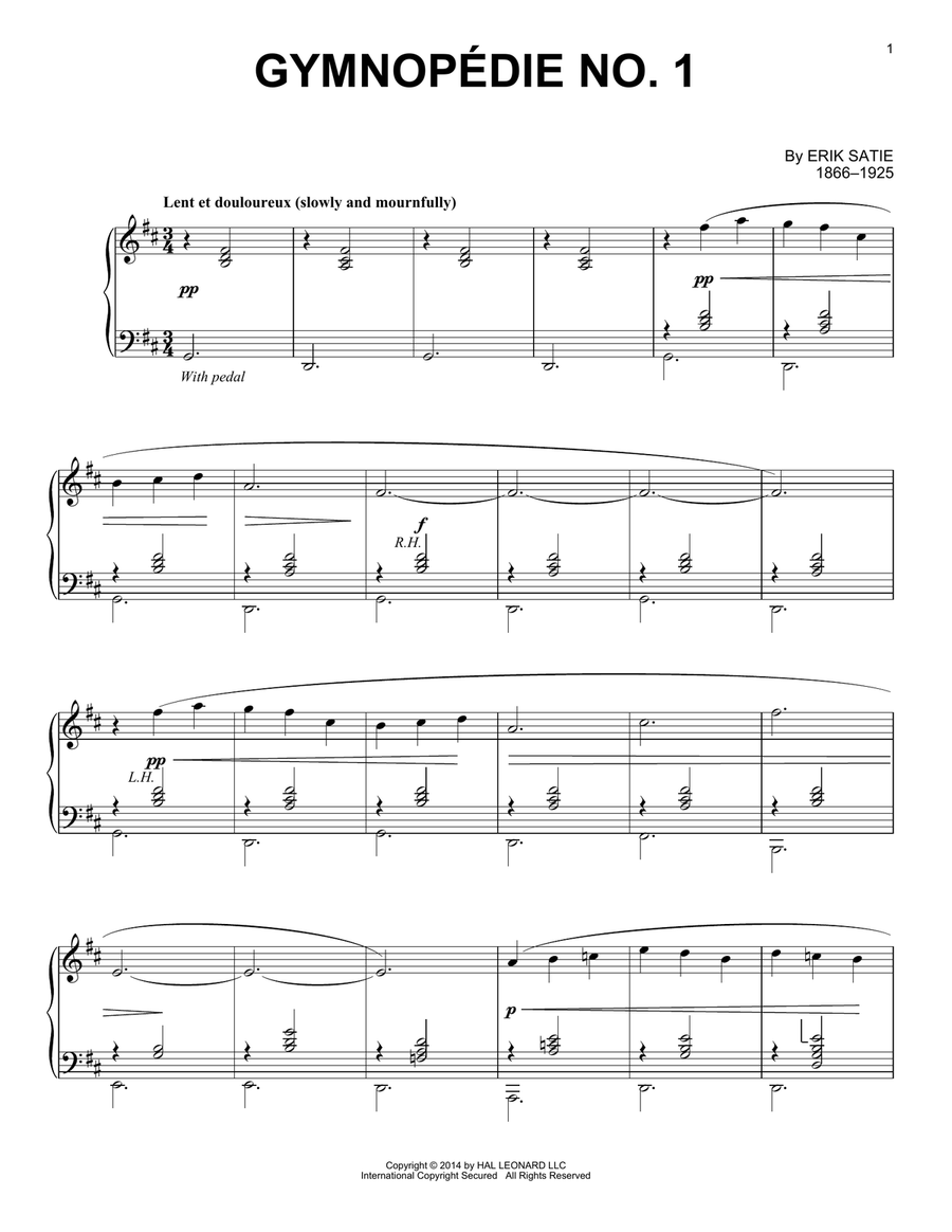 Gymnopedie No. 1 Piano Solo scores gallery preview page 1
