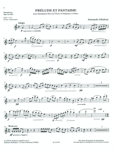 Prelude Et Fantaisie (saxophone-alto & Piano)