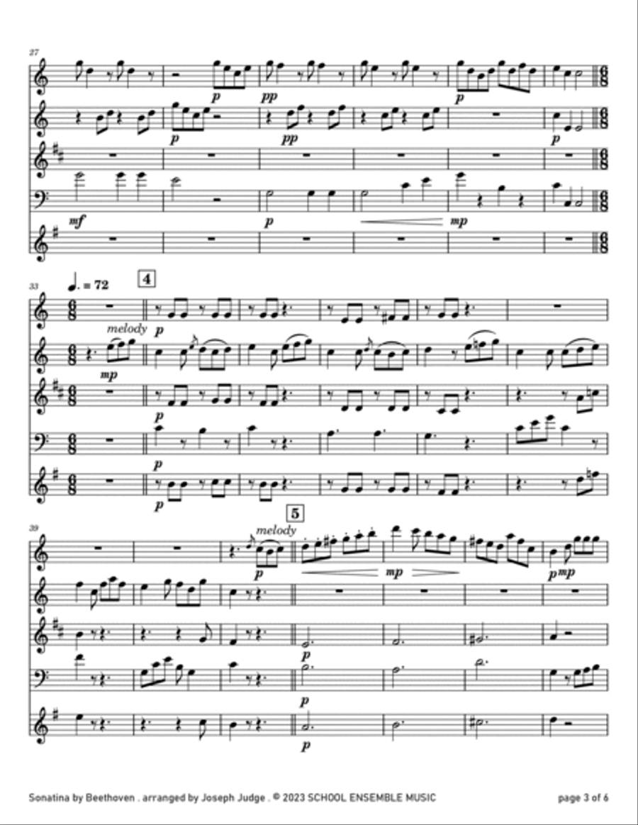 Sonatina by Beethoven for Woodwind Quartet in Schools Woodwind Quartet scores gallery preview page 3