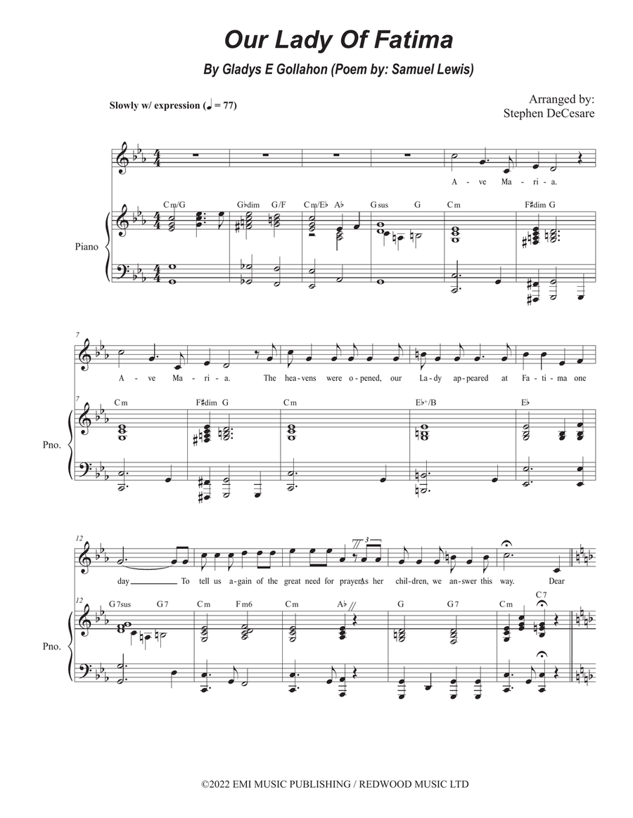 Our Lady Of Fatima Unison Choir scores gallery preview page 1