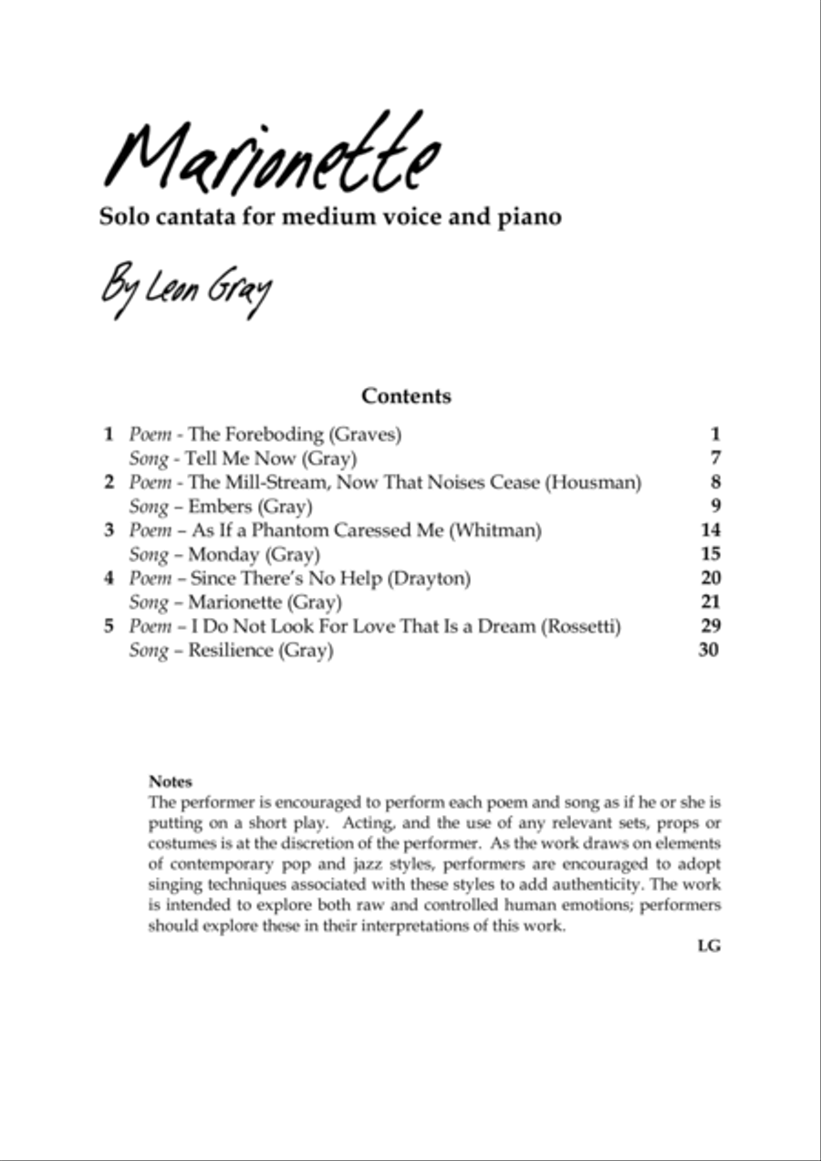 Marionette, a solo cantata for voice and piano Medium Voice scores gallery preview page 2
