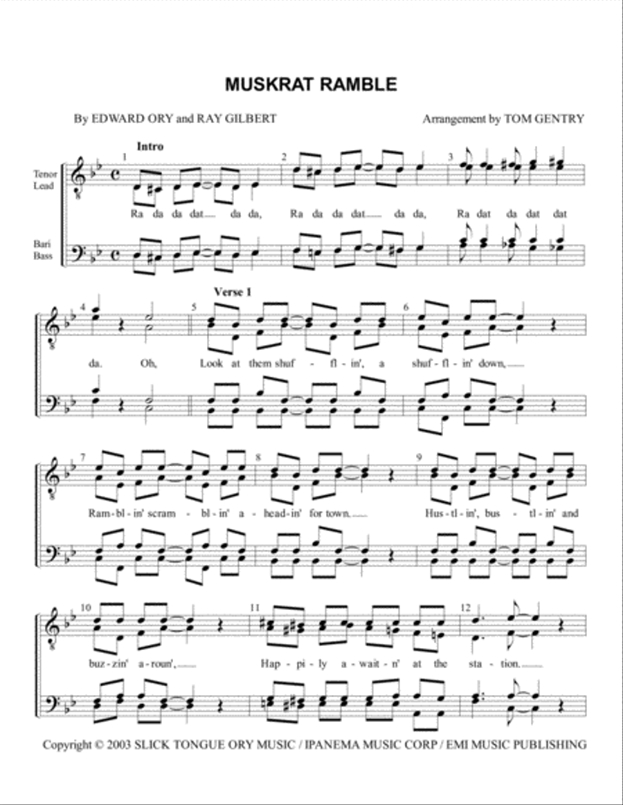Muskrat Ramble (vocal) Muskrat Ramble (vocal) TTBB scores gallery preview page 1