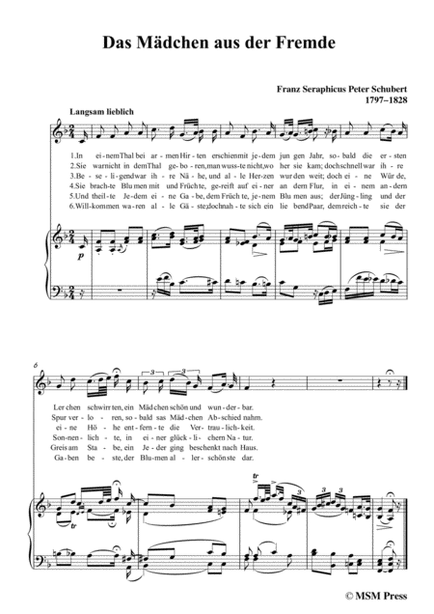 Schubert-Das Mädchen aus der Fremde,in F Major,for Voice&Piano image number null
