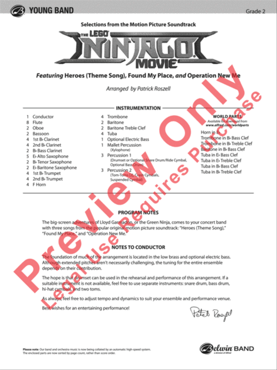 The LEGO Ninjago Movie: Selections from the Motion Picture Soundtrack Concert Band scores gallery preview page 2
