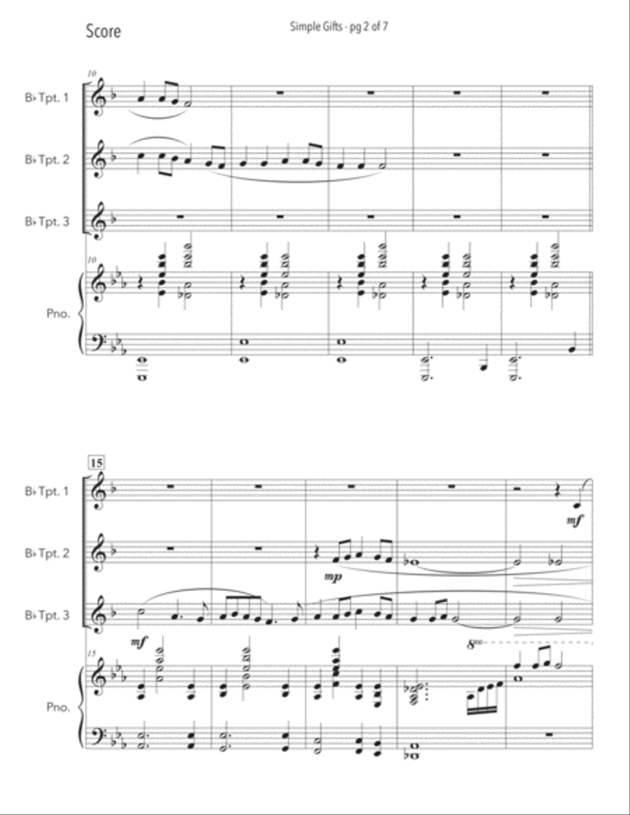 Simple Gifts - Trumpet Trio with Piano Accompaniment Trumpet Trio scores gallery preview page 3
