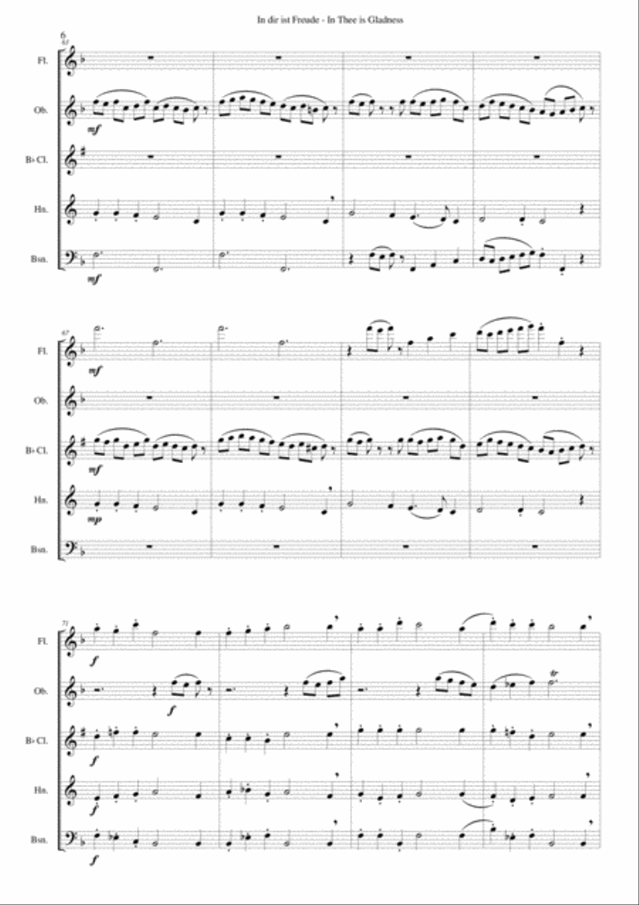 In dir ist Freude (In Thee is gladness - Sing we and Chant it) for wind quintet Woodwind Quintet scores gallery preview page 6