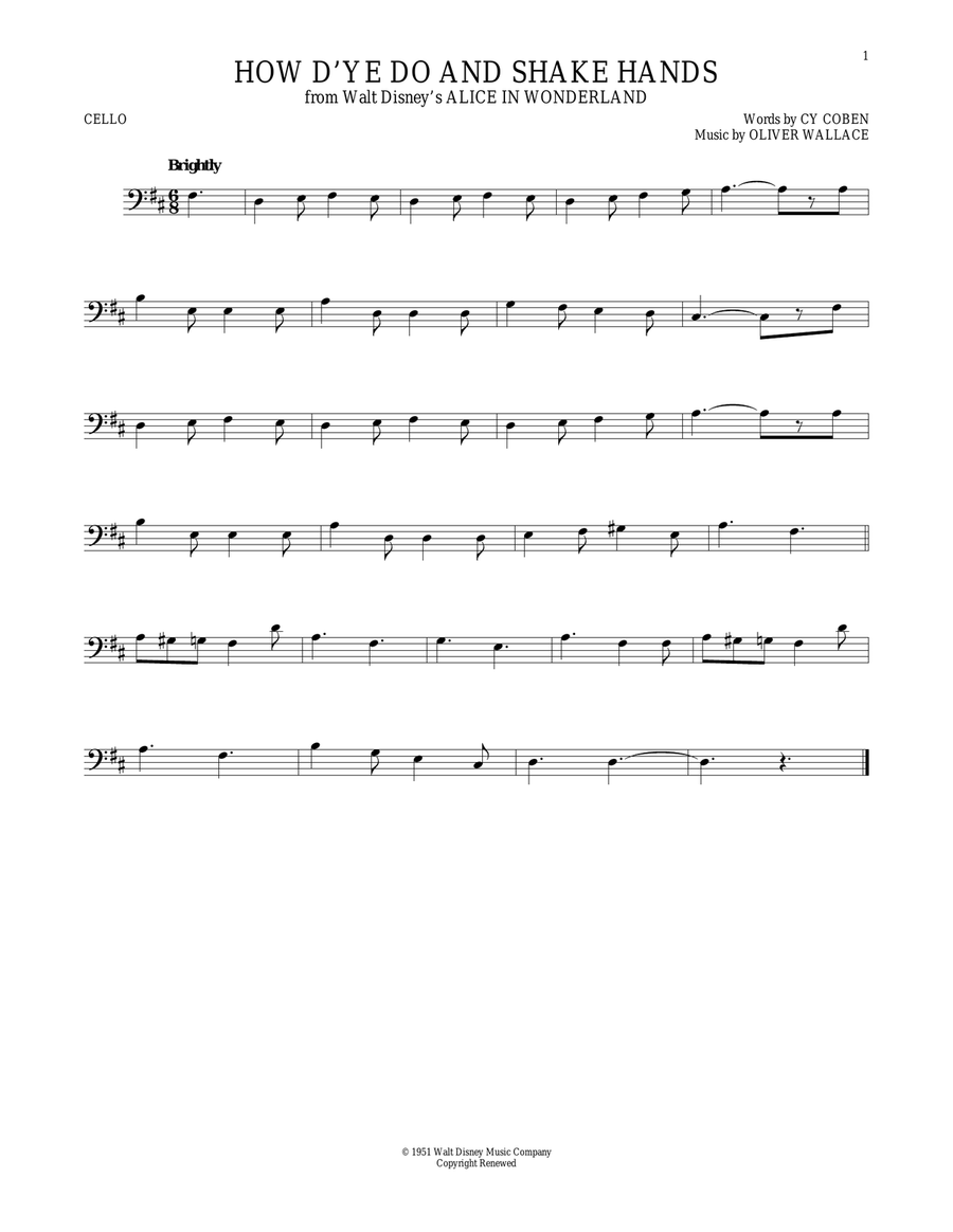 How D'ye Do And Shake Hands Cello Solo scores gallery preview page 1