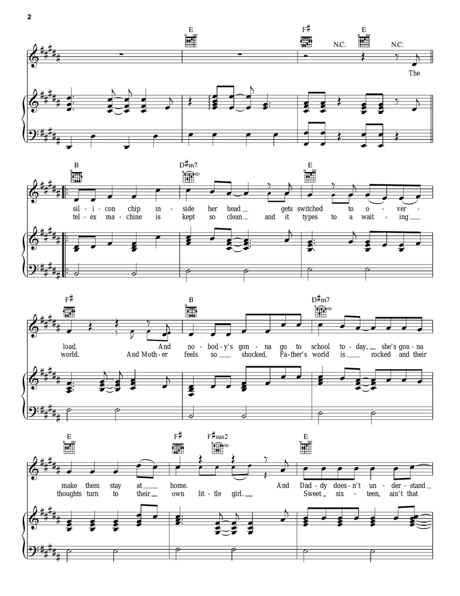 I Don't Like Mondays Piano, Vocal, Guitar scores gallery preview page 2