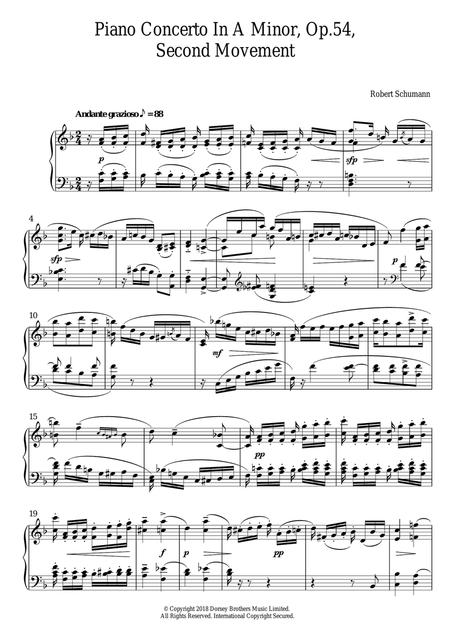 Piano Concerto In A Minor, Op.54, Second Movement Piano Solo scores gallery preview page 1