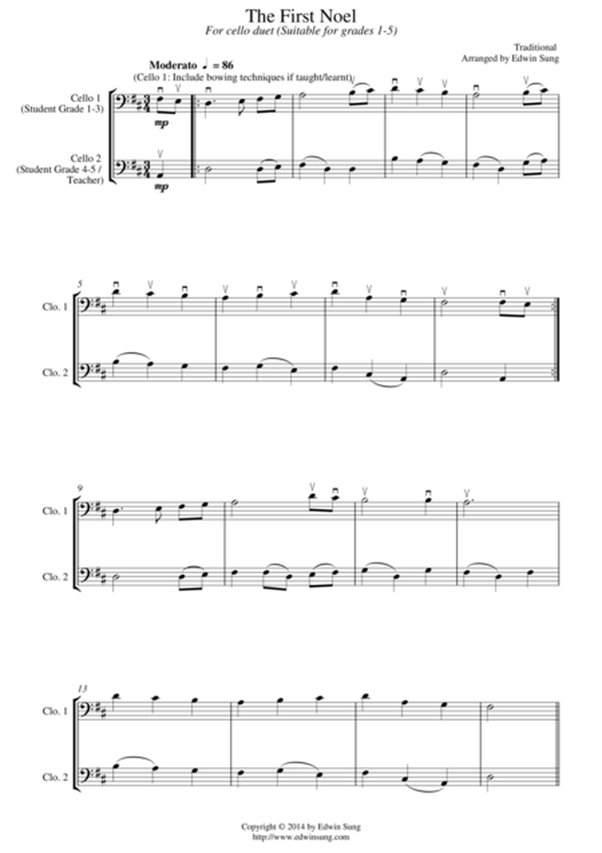 The First Noel (for cello duet, suitable for grades 1-5) image number null