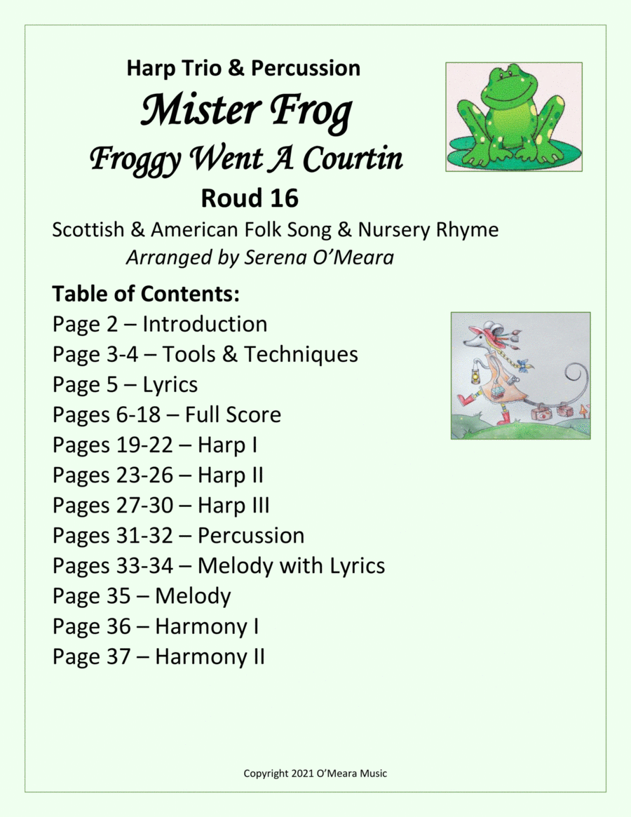 Mister Frog (Froggy Went a Courtin) for Harp Trio & Percussion image number null