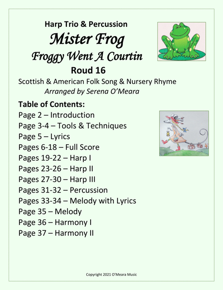 Mister Frog (Froggy Went a Courtin) for Harp Trio & Percussion