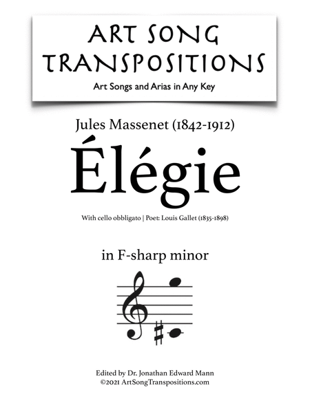 MASSENET: Élégie (+ cello obbligato, transposed to F-sharp minor)