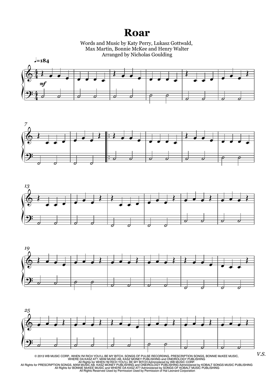 Roar Easy Piano scores gallery preview page 1