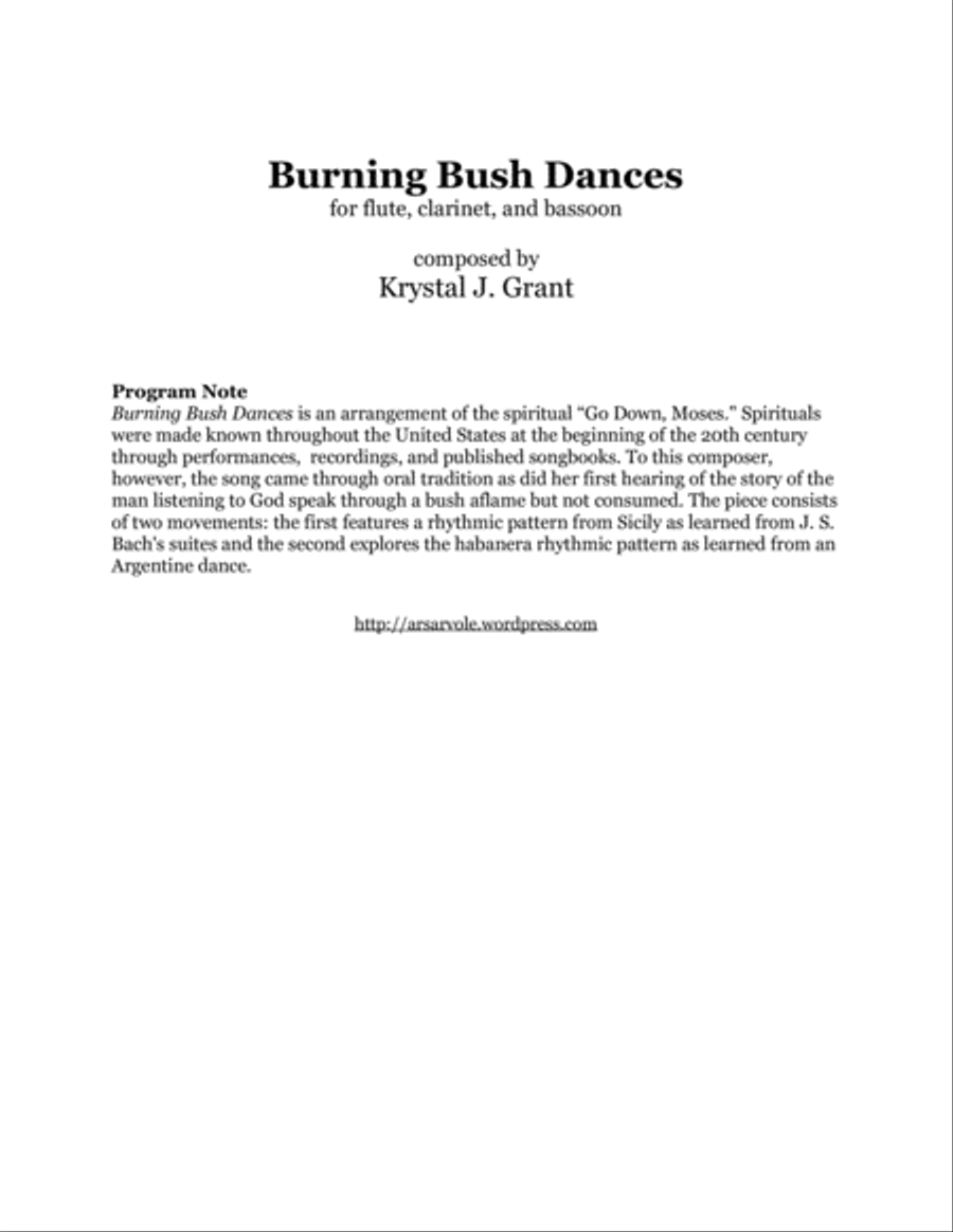Burning Bush Dances Woodwind Trio scores gallery preview page 1