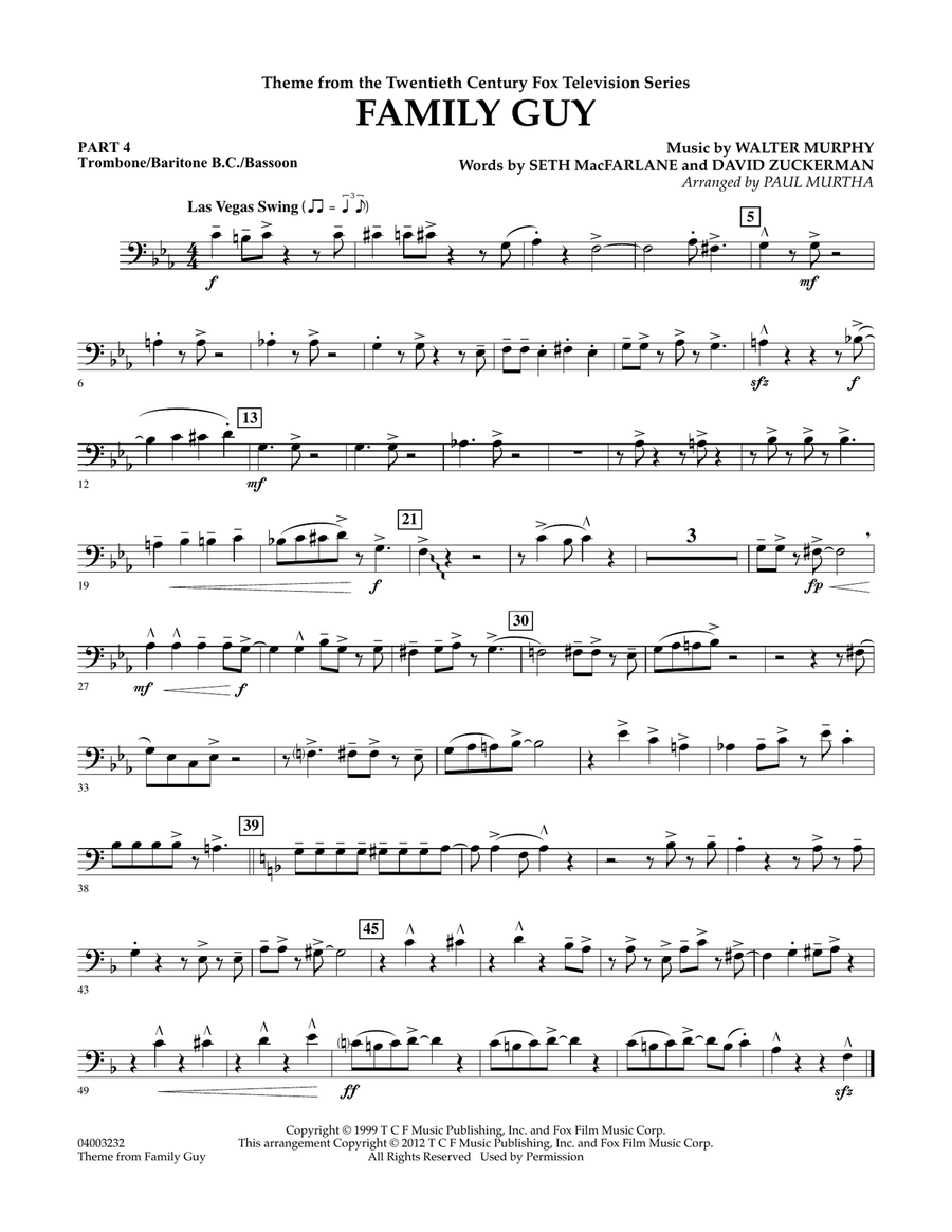 Family Guy (Theme) - Pt.4 - Trombone/Bar. B.C./Bsn. Concert Band scores gallery preview page 1