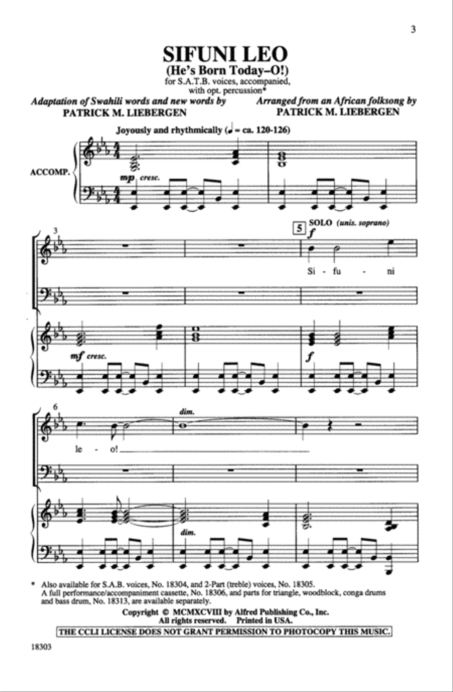 Sifuni Leo! (He's Born Today-O!) 4-Part scores gallery preview page 3