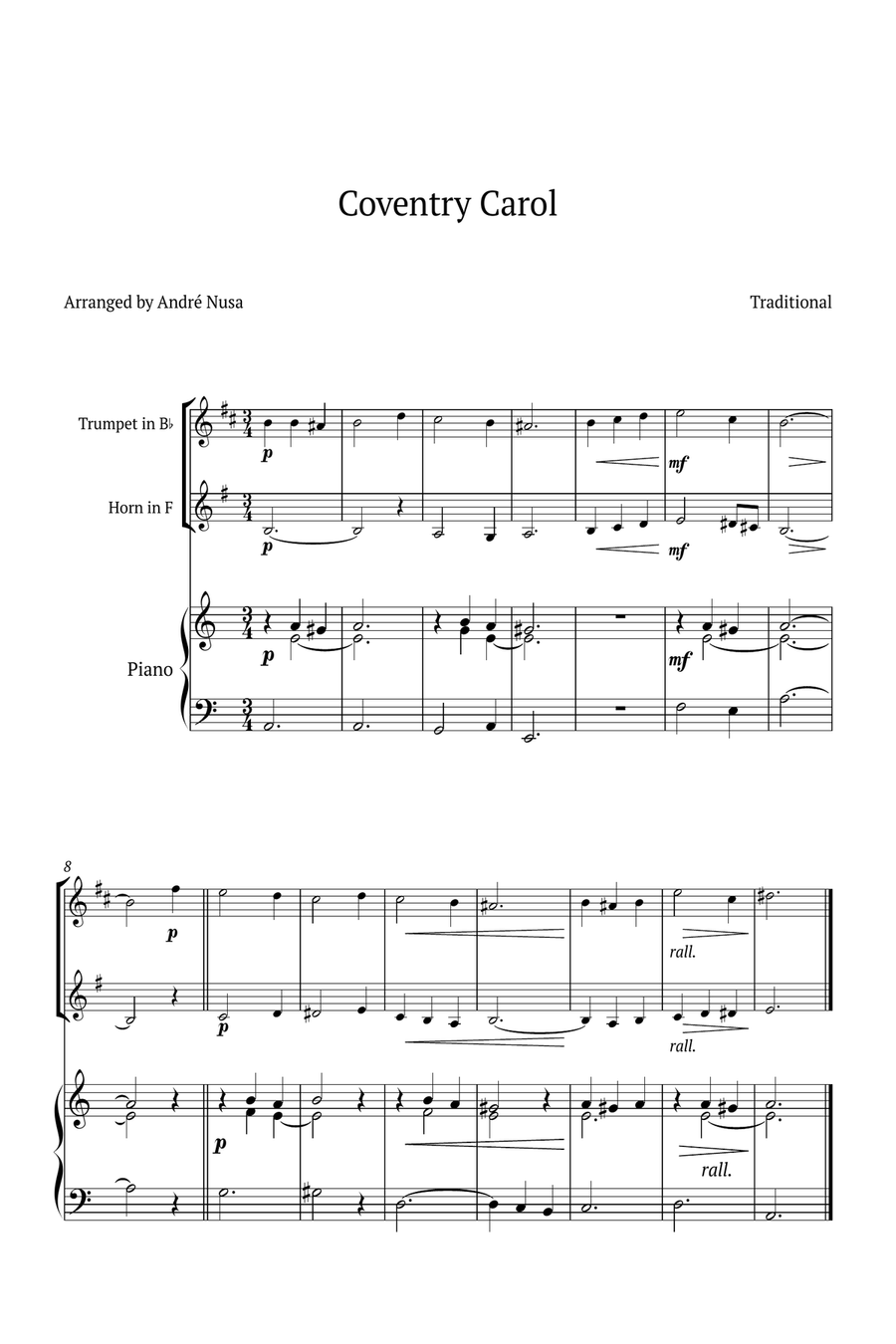 Conventry Carol Brass Duet scores gallery preview page 1