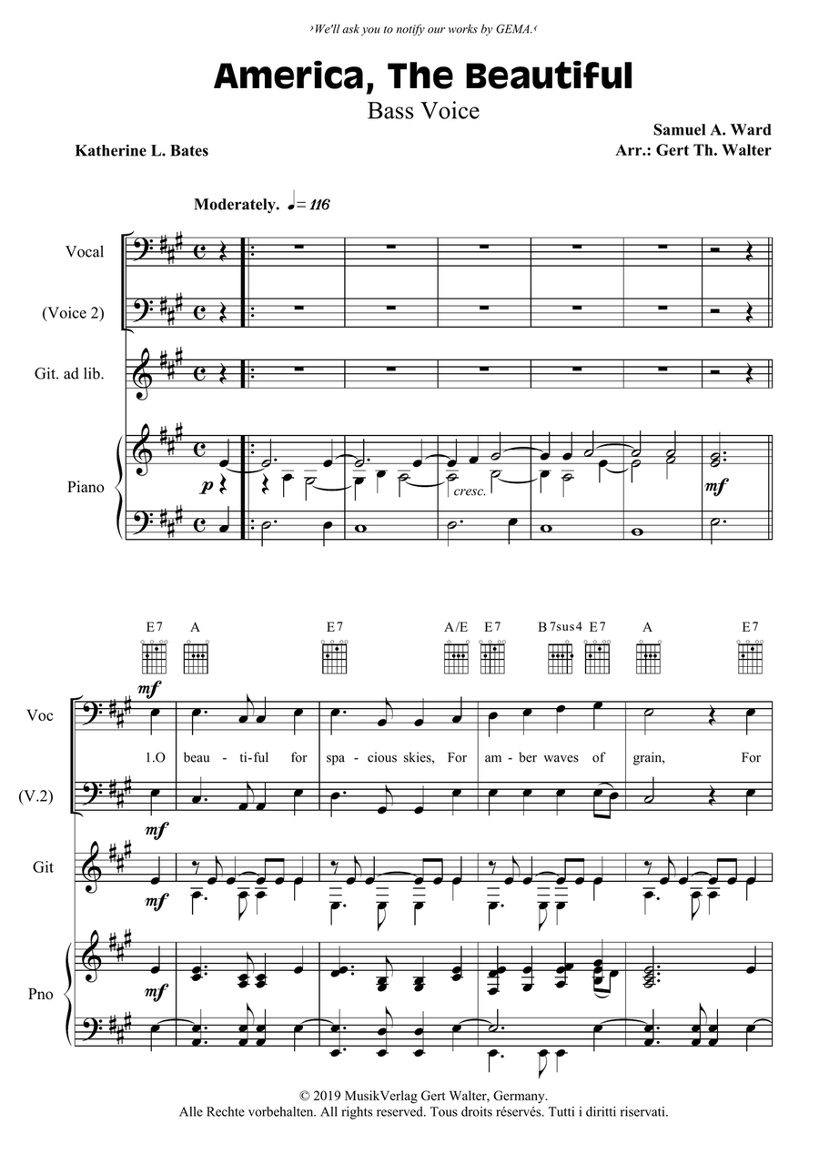 America, The Beautiful America, The Beautiful Bass Voice scores gallery preview page 1