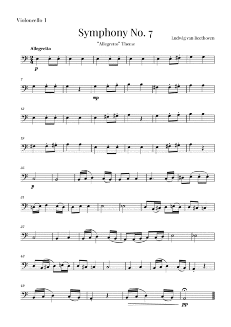 Beethoven - Allegretto (from Symphony No. 7) - for Cello quartet String Quartet scores gallery preview page 4