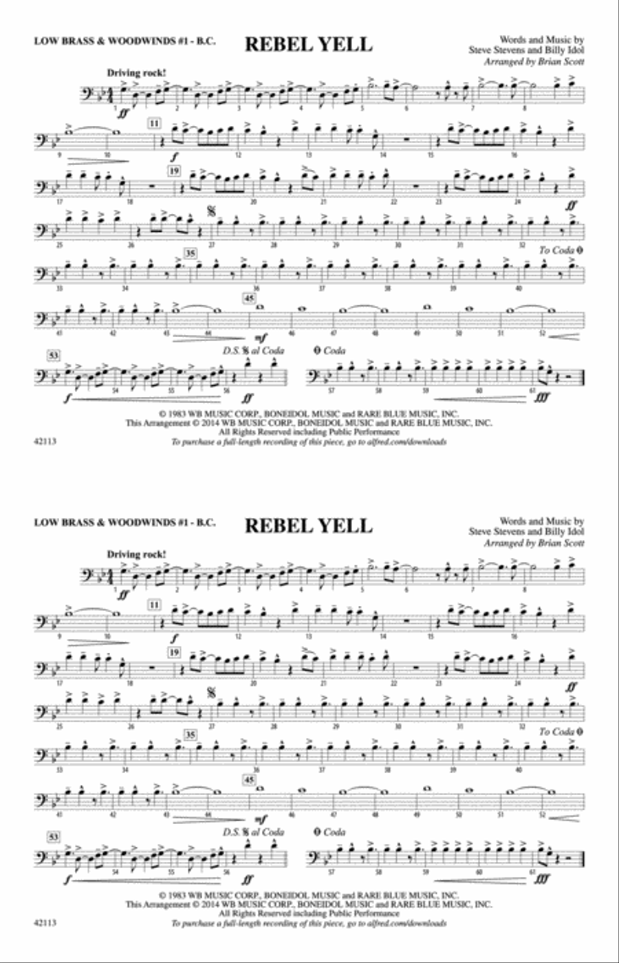 Rebel Yell: Low Brass & Woodwinds #1 - Bass Clef Marching Band scores gallery preview page 1