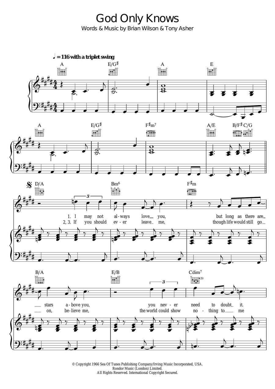 God Only Knows God Only Knows Piano, Vocal, Guitar scores gallery preview page 1