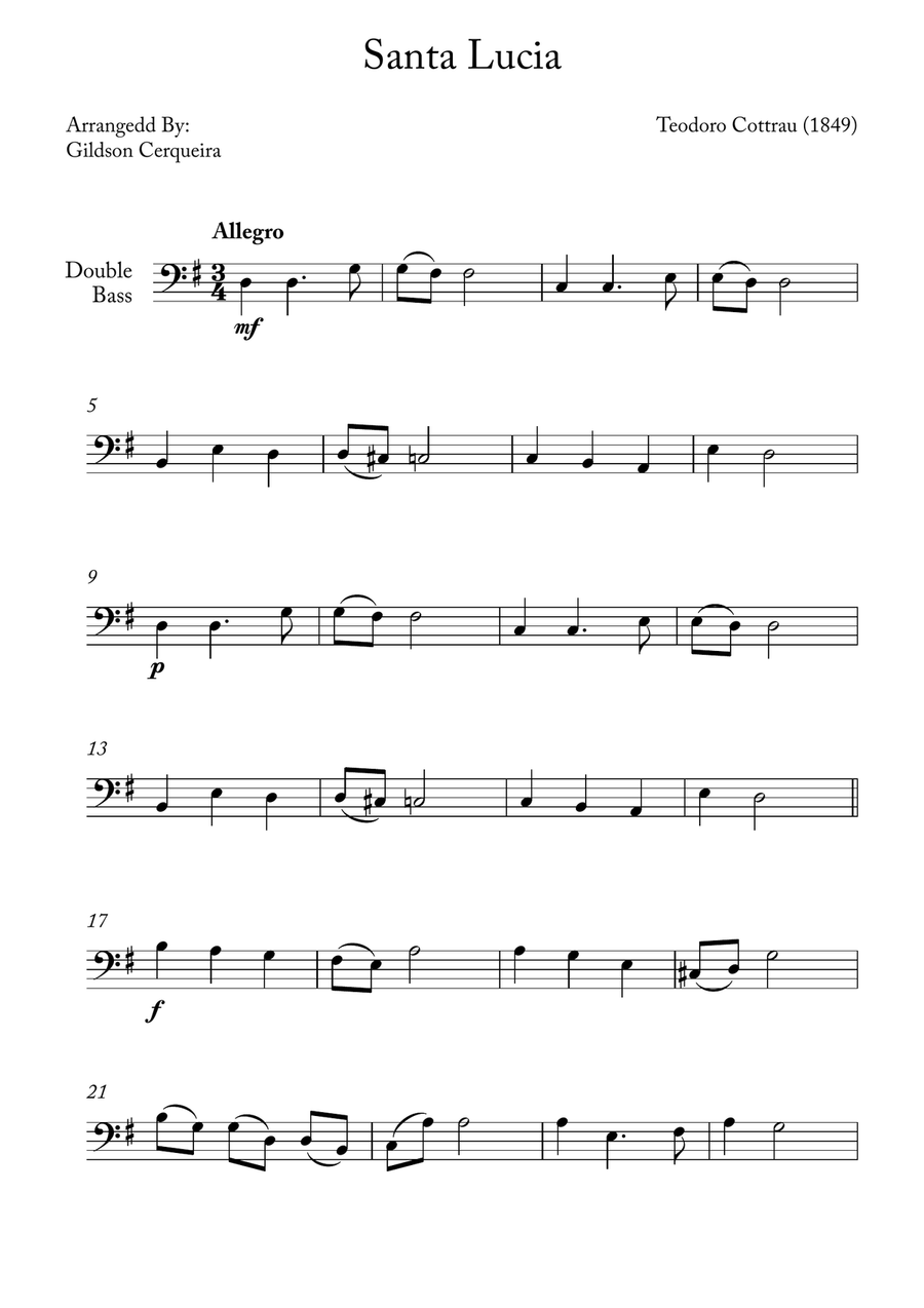 Santa Lucia Double Bass scores gallery preview page 1