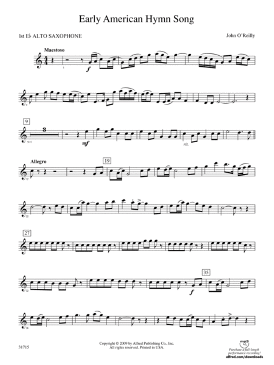 Early American Hymn Song: E-flat Alto Saxophone