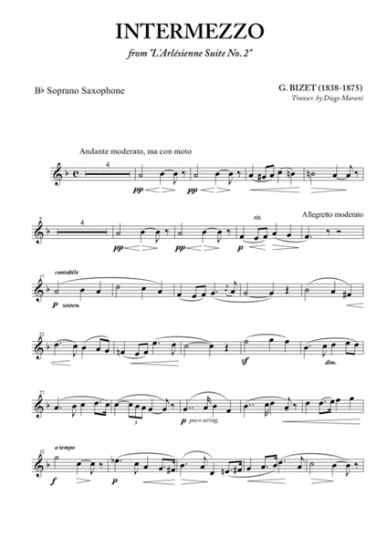 Intermezzo from "L'Arlesienne" for Soprano Saxophone and Piano image number null
