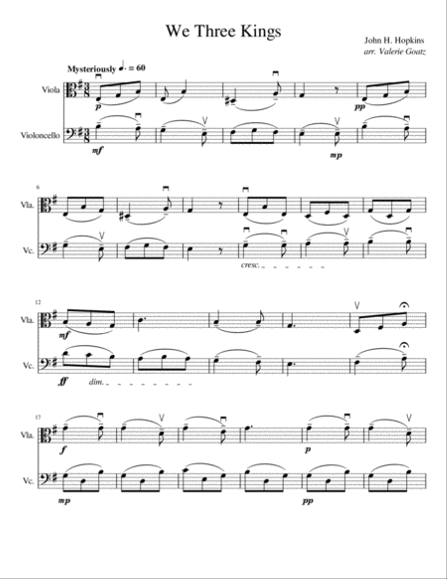 We Three Kings for Viola and Cello (Beginner) String Duet scores gallery preview page 1