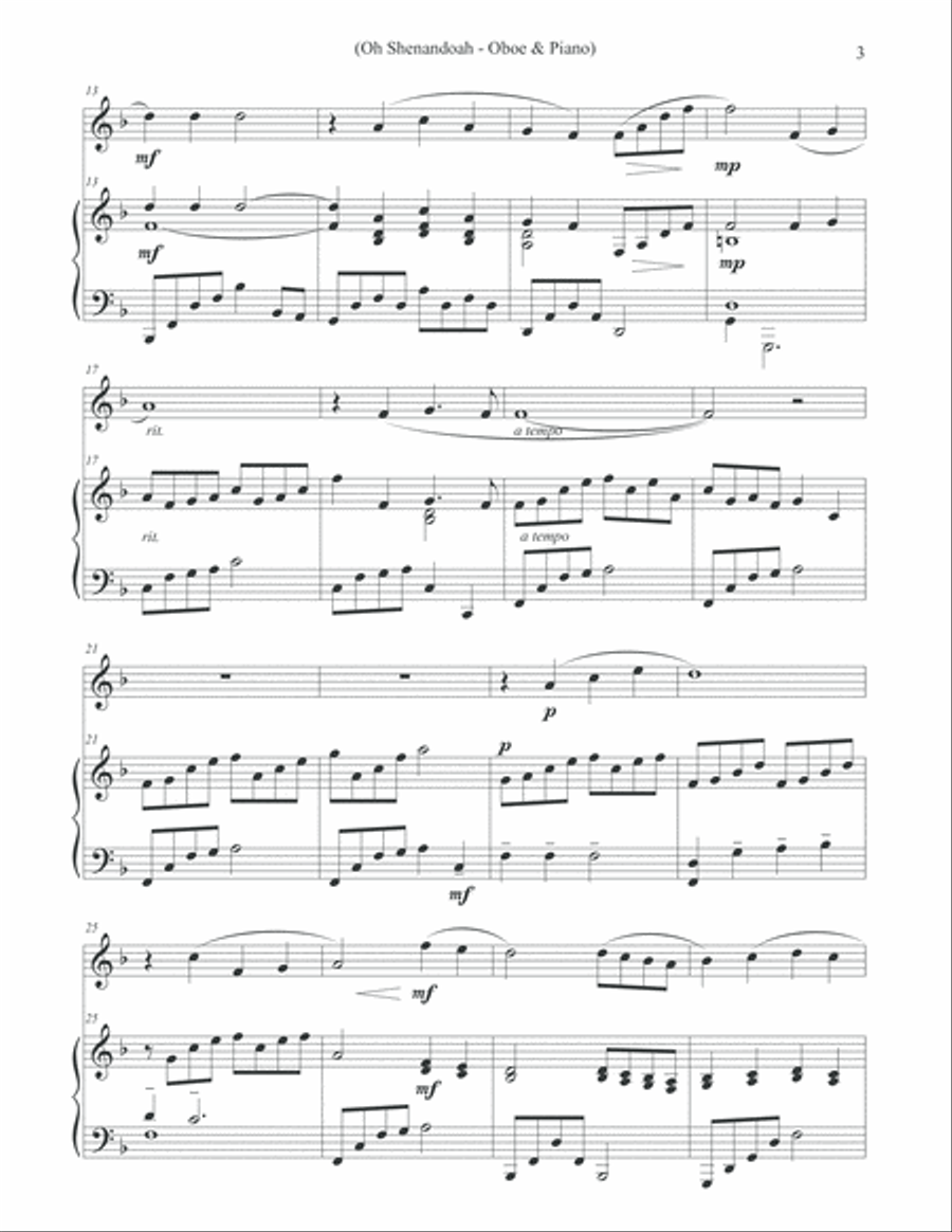 Oh Shenandoah - Solo Oboe & Piano Piano scores gallery preview page 3