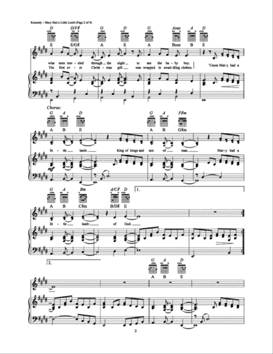 Mary Had a Little Lamb Piano, Vocal, Guitar scores gallery preview page 2
